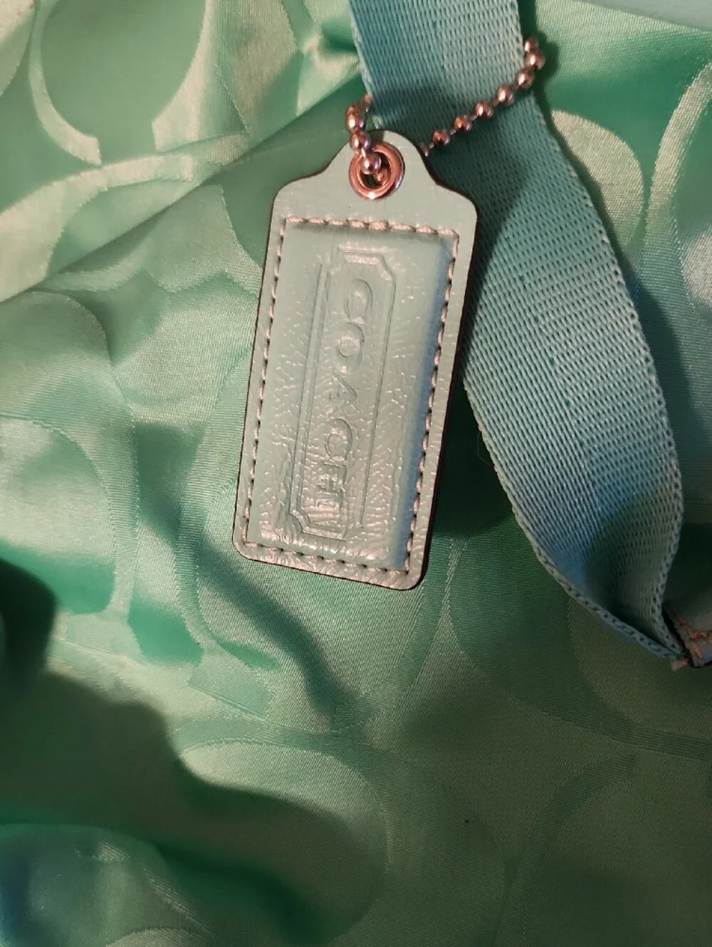 Coach Teal Signature Satin Tote Bag
